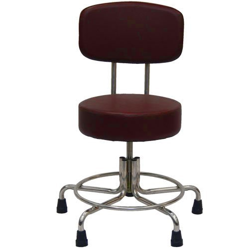 Non-Magnetic MRI Stool, 15" to 21" with Rubber Tips & Back - Burgundy
