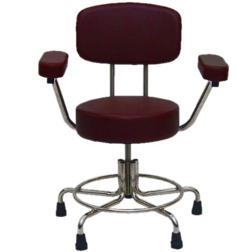 Non-Magnetic MRI Adjustable Stool w/ Rubber Tips, Back & Arms - Burgundy