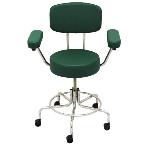 Non-Magnetic MRI Adjustable Stool, 16" to 22" with Back & Arms - Green