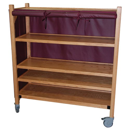 MRI Non-Magnetic Oak Coil Cart with Five Shelves