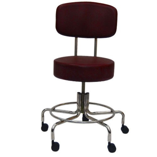 Non-Magnetic MRI Adjustable Stool, 16" to 22" with Back - Burgundy