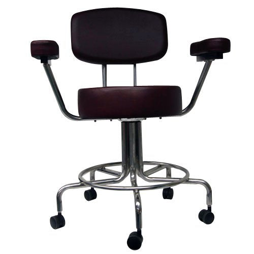 Non-Magnetic MRI Adjustable Stool, 22" to 28" with Back & Arms - Burgundy