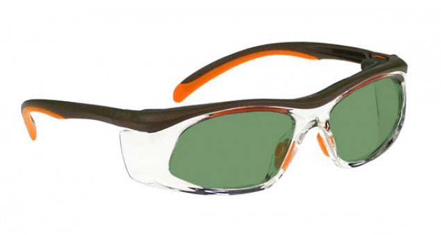 Model 206 Glassworking Safety Glasses - Light Green Filter - Orange and Brown with Clear Side Shields
