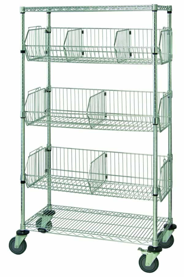 Wire Basket Mobile Cart with Three Shelves & Three Baskets