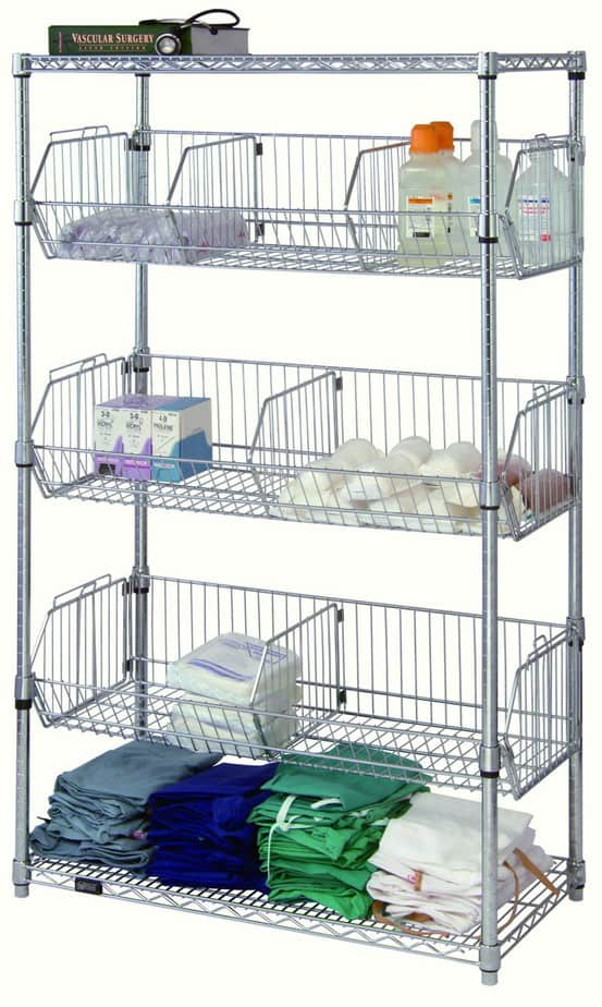 Wire Basket Mobile Cart with Two Shelves & Three Baskets