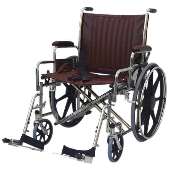 24â€ Wide Non-Magnetic MRI Wheelchair w/ Detachable Footrests - Burgundy