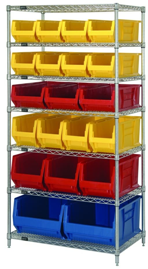 Wire Shelving Rack with Seven Shelves and Twenty Bins